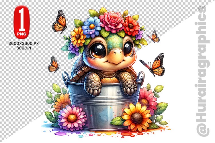 Cute Turtle Clipart - PNG File