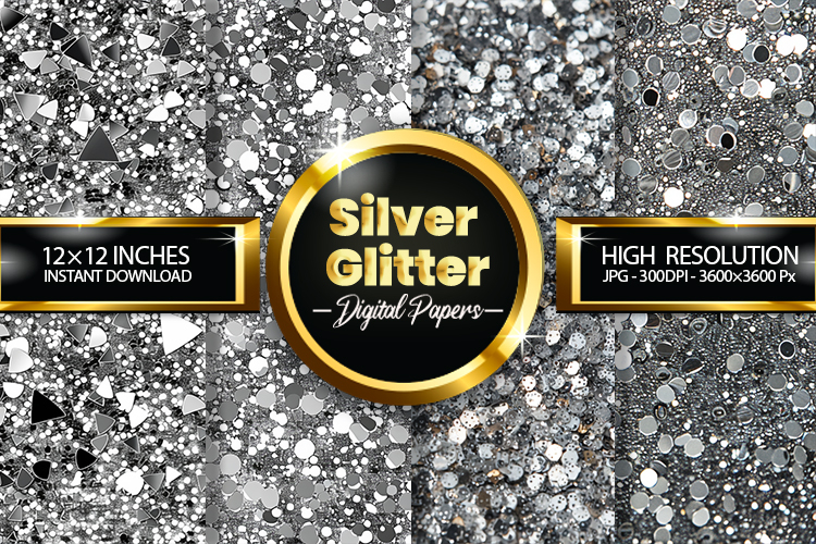Silver Glitter Digital Papers - 04 Variations