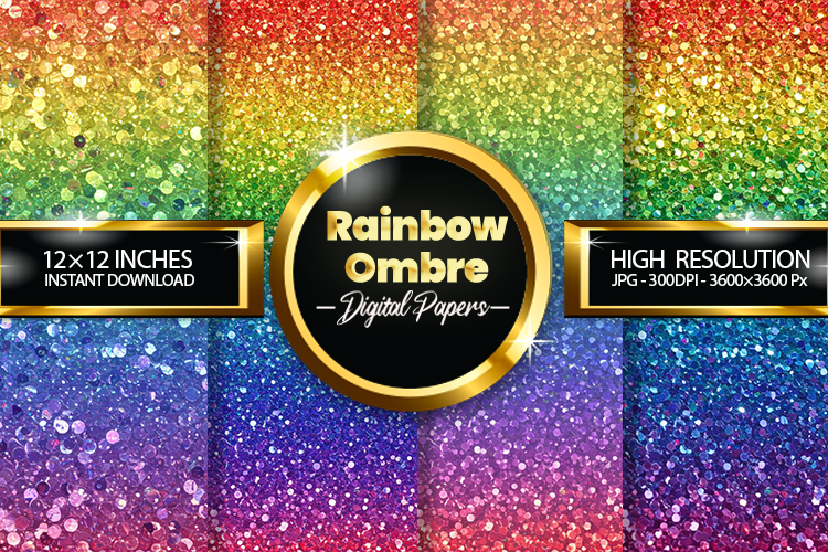 Rainbow Ombre Glitter Digital Papers - 04 Variations
