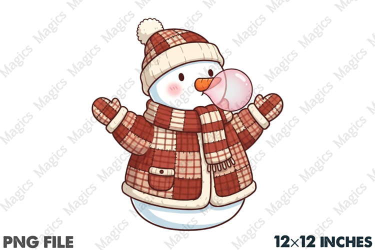 Cute Patchwork Snowman Christmas PNG