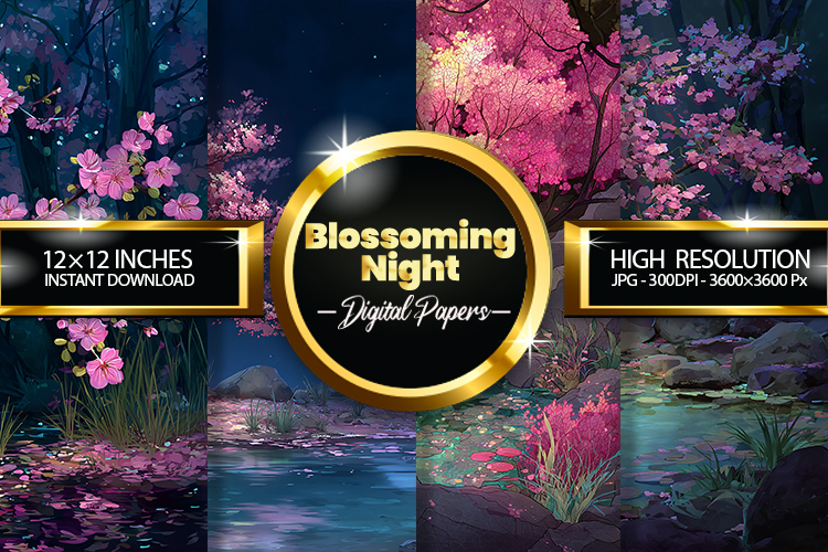 Blossoming Night Digital Papers - 04 Variations