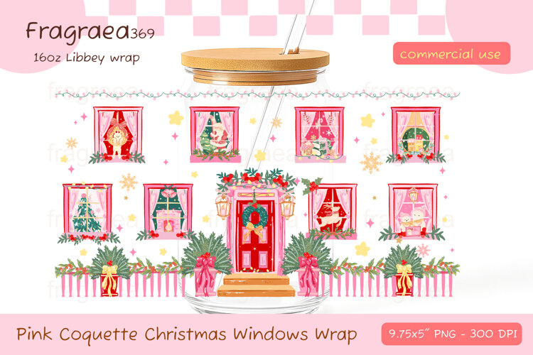 Pink Christmas Glass Can Wrap PNG, Coquette Cup Wrap example image 1