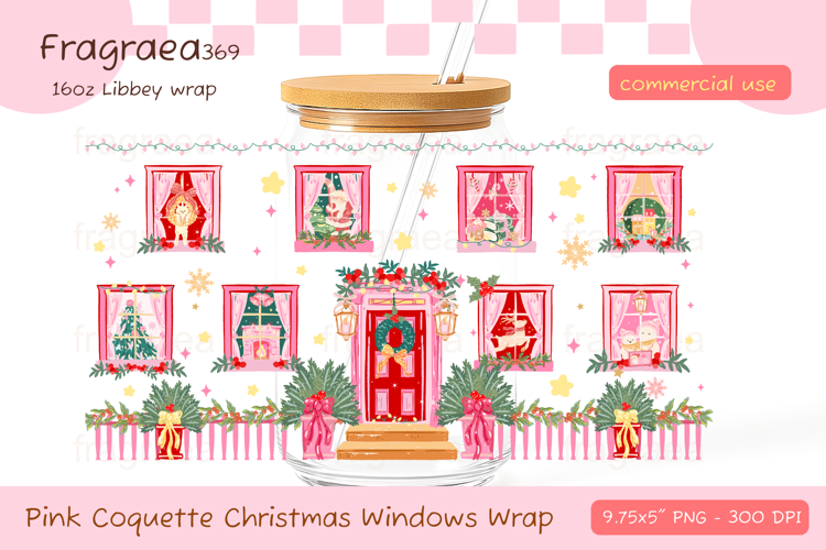 Pink Christmas Glass Can Wrap PNG, Coquette Cup Wrap