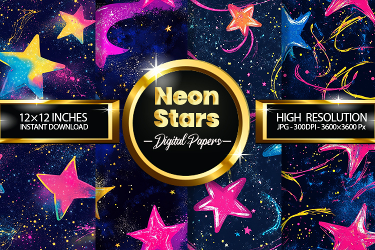 Neon Stars Digital Papers - 04 Variations