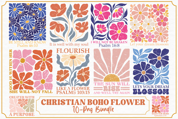 Christian Boho Flower Png Bundle