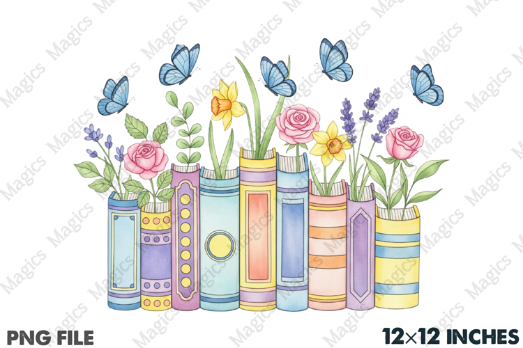 Pastel Book PNG - Cute Floral Reader Clipart