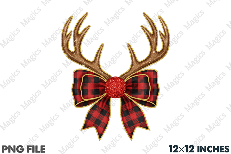 Christmas Reindeer Coquette Bow PNG