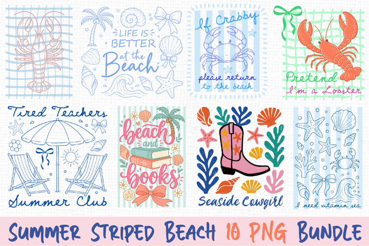 Summer Striped Beach PNG Bundle, Coastal Set