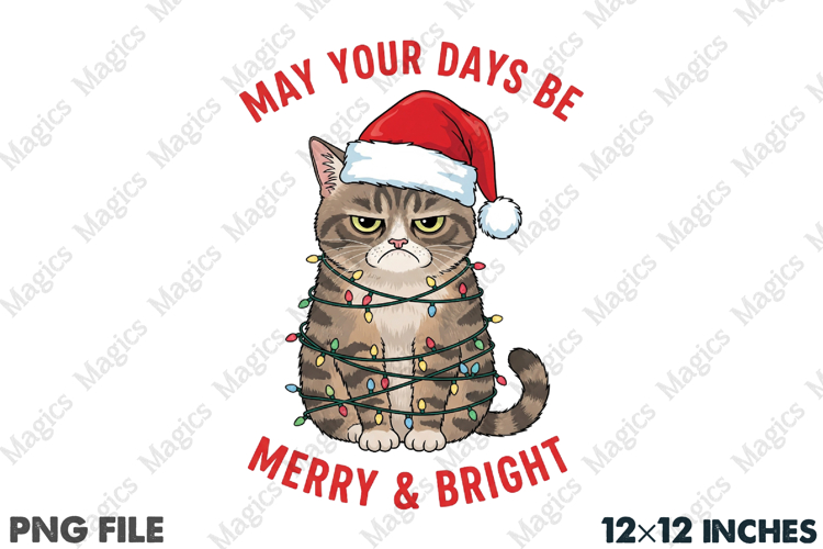 Grumpy Christmas Cat Sublimation PNG
