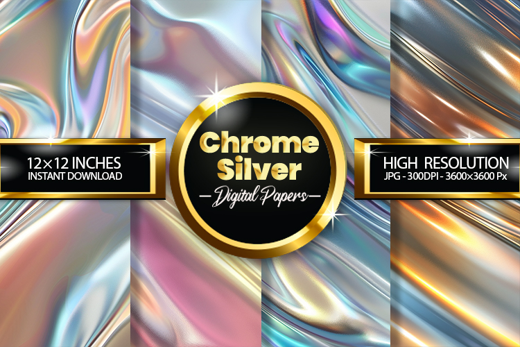 Chrome Silver Digital Papers - 04 Variations