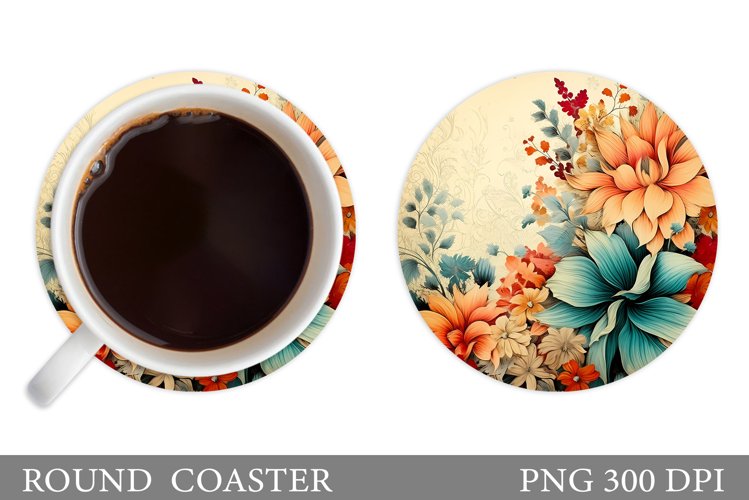 Flowers Coaster Sublimation. Vintage Flowers Coaster Design