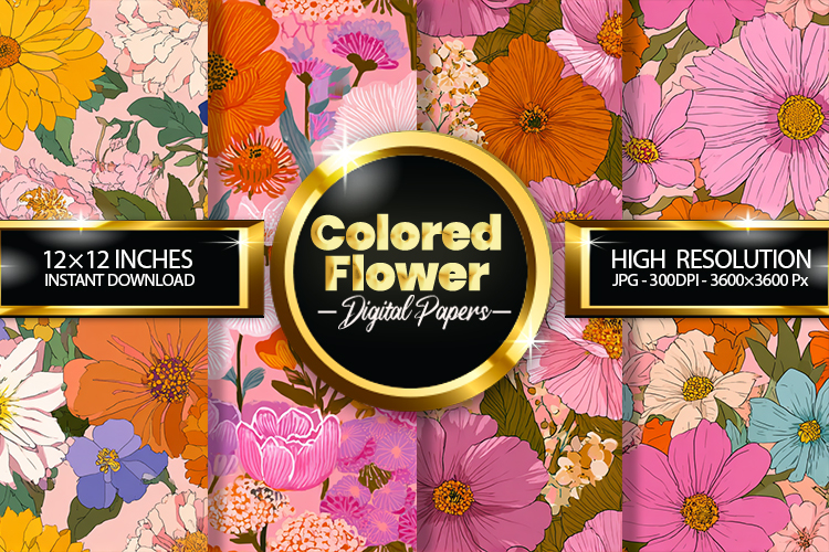 Colored Flower Digital Papers - 04 Variations