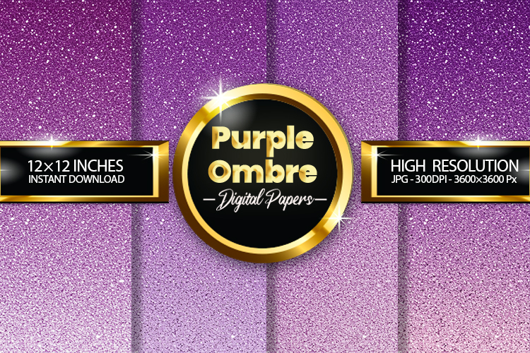 Purple Ombre Glitter Digital Papers - 04 Variations