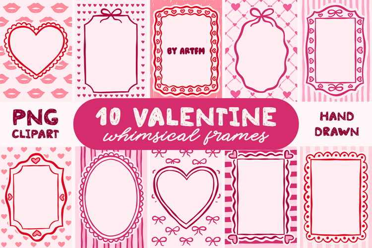 10 Coquette Valentine Frames PNG Bundle