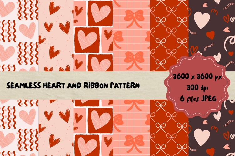 Seamless Heart and Ribbon Pattern