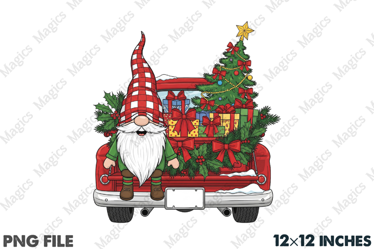 Christmas Gnome and Red Truck Png Design