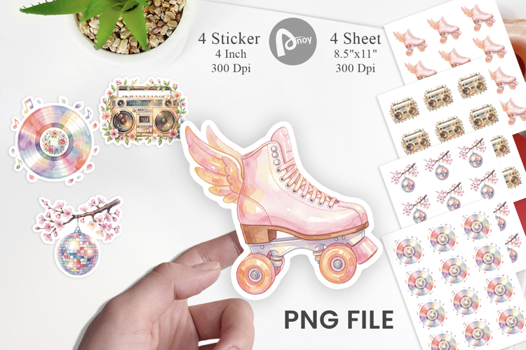 Retro 70s Roller Disco Art Sticker