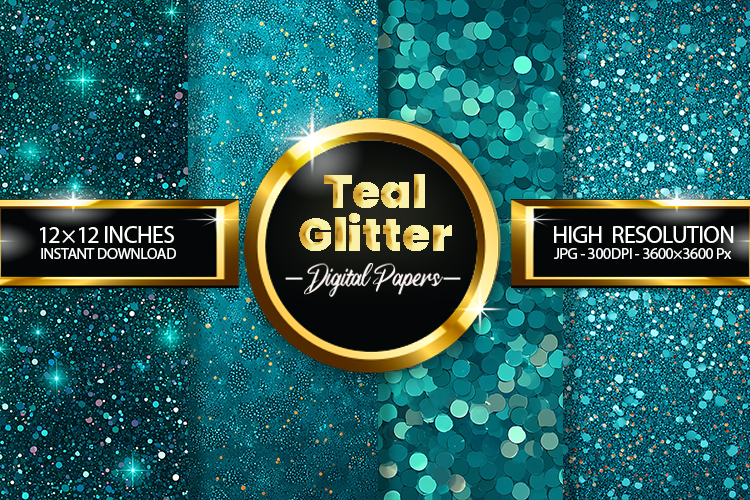 Teal Glitter Digital Papers - 04 Variations