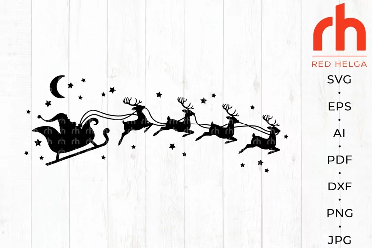 Santa with moon and stars svg - Santa sleigh svg