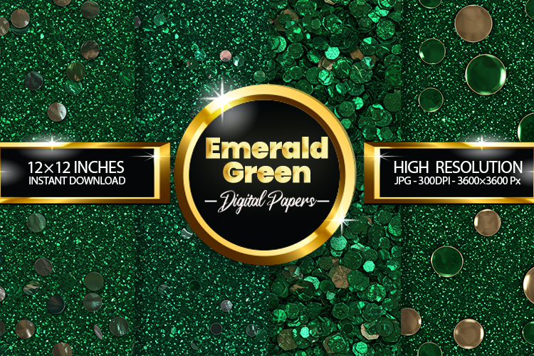 Emerald Green Glitter Digital Papers - 04 Variations