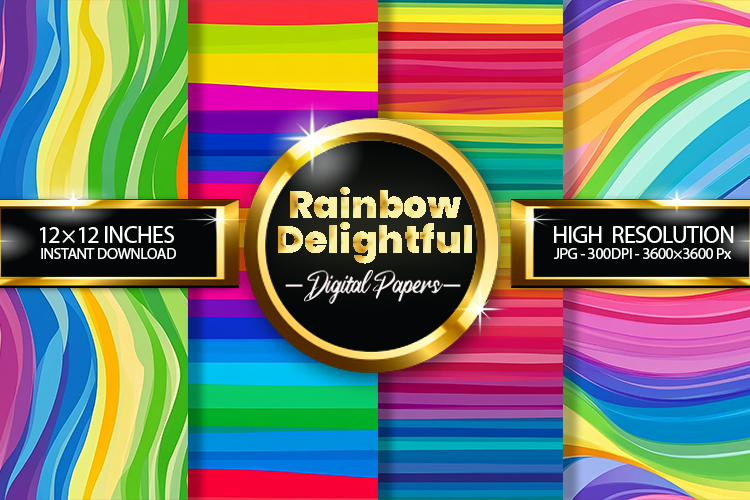 Rainbow Delightful Digital Papers - 04 Variations