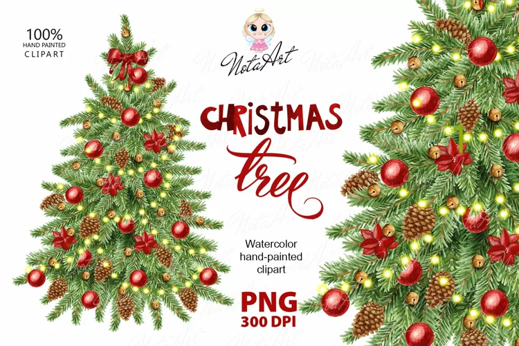 Watercolor Christmas Tree, Christmas tree, Happy Christmas