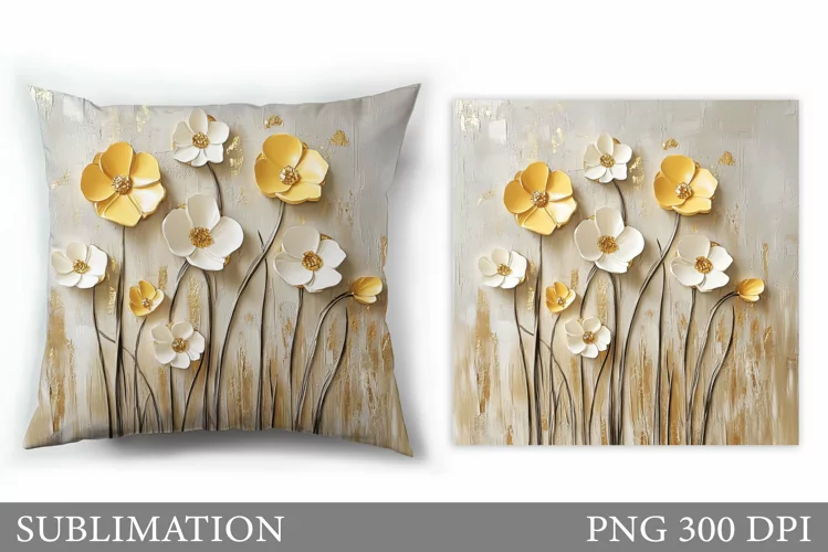 3D Flowers Pillow Design. Flowers Sublimation