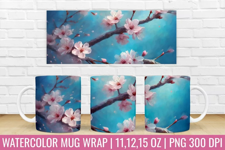 Spring Sacura Mug Wrap | Mug Watercolor Design