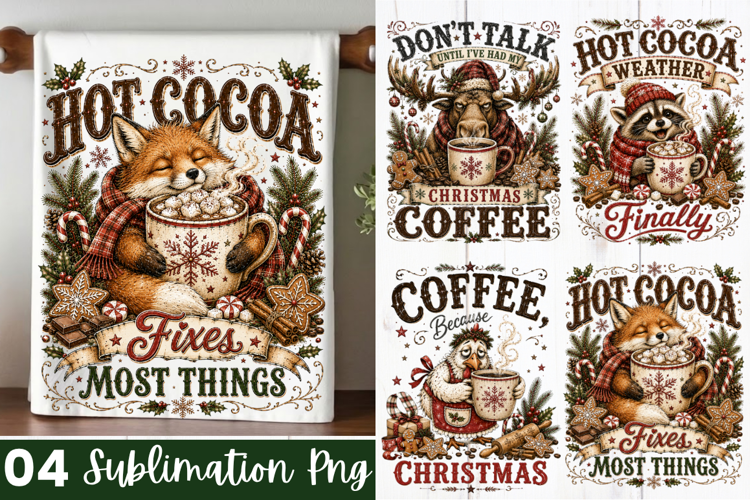 Christmas Cocoa Chaos Kitchen Towel PNG Design,Kitchen Towel