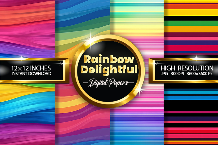 Rainbow Delightful Digital Papers - 04 Variations