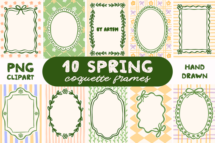 10 Coquette Spring Frames PNG Bundle