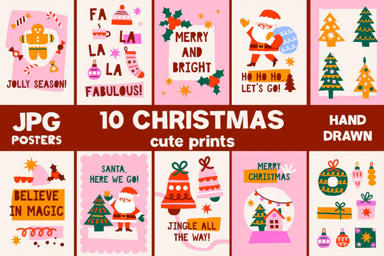 Whimsical Hand-Drawn Christmas Prints and Posters