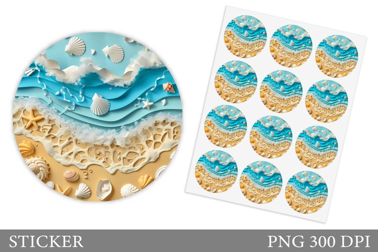 3D Seashell Sticker Design. 3D Sea Sticker Template example image 1