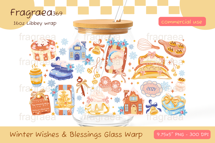 Winter Glass Can Wrap, Snowflake Cup Wrap