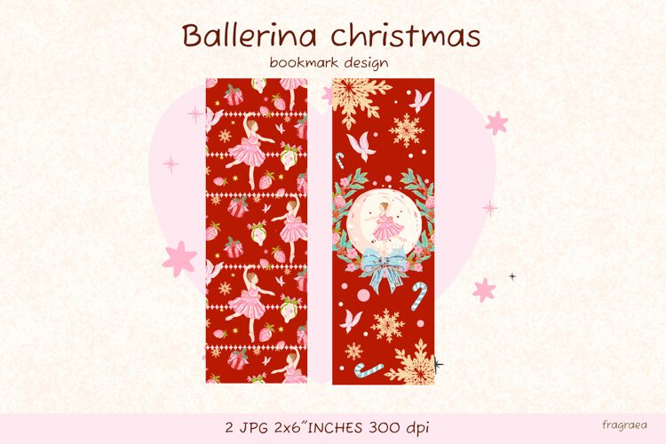 Ballerina Christmas Bookmark, Pink Ballet Coquette Bookmark example image 1
