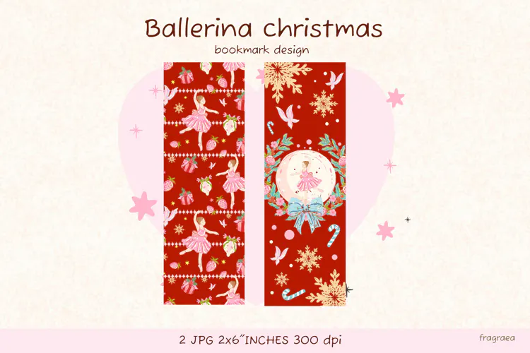 Ballerina Christmas Bookmark, Pink Ballet Coquette Bookmark