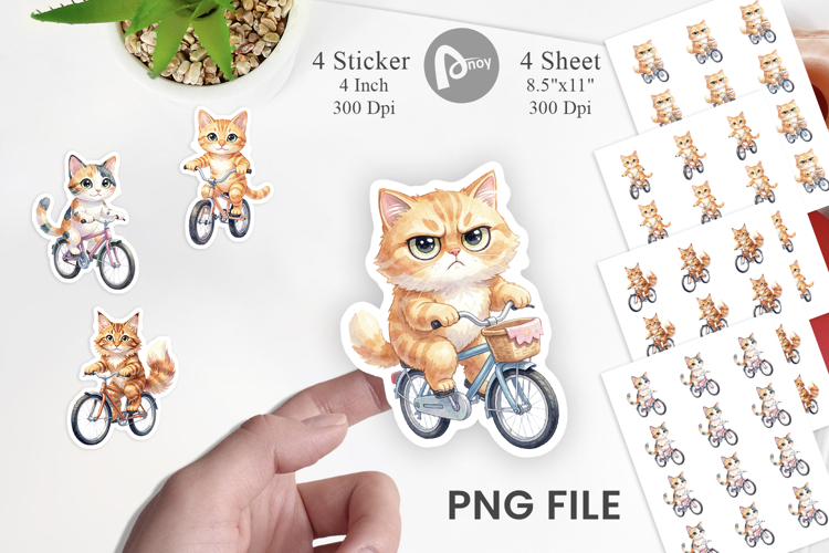 Big Eye Cat Cyclist Art Sticker