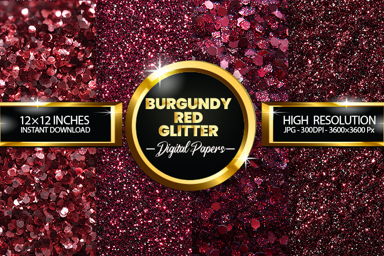 Burgundy Red Glitter Digital Papers - 04 Variations