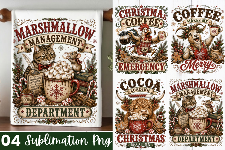 Christmas Cocoa Chaos Kitchen Towel PNG Design, christmas