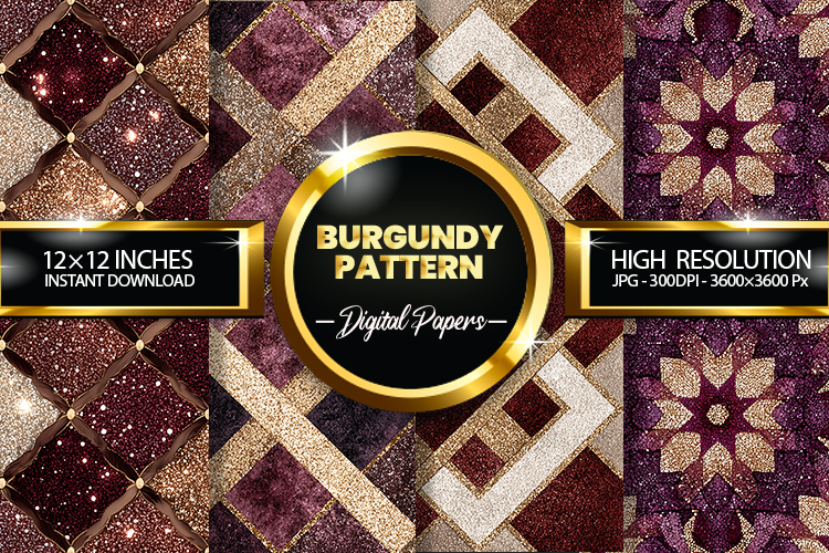 Burgundy Pattern Digital Papers - 04 Variations