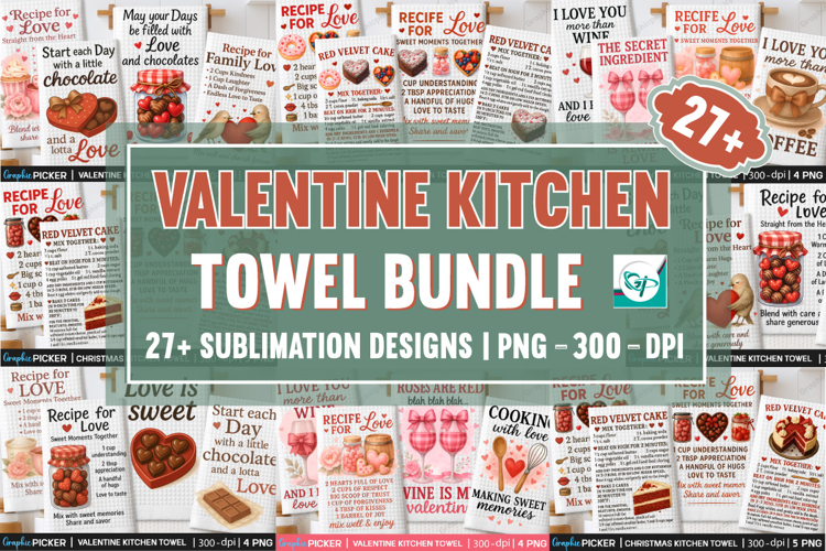 Valentine Kitchen Towel PNG Bundle, Valentine PNG Bundle