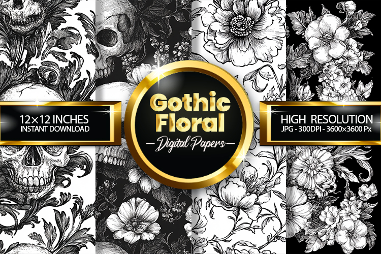 Gothic Floral Digital Papers - 04 Variations