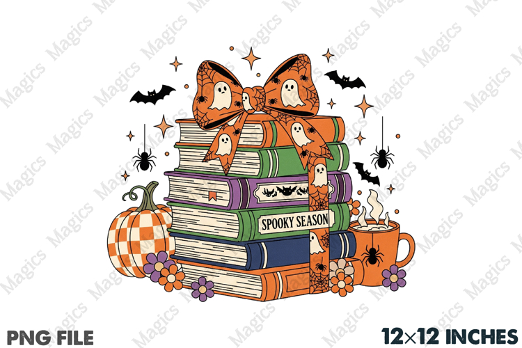 Fall Halloween Stack of Book Teacher PNG