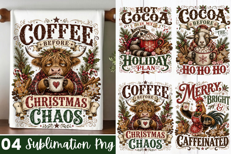 Christmas Cocoa Chaos Kitchen Towel PNG Design,Kitchen Towel example image 1