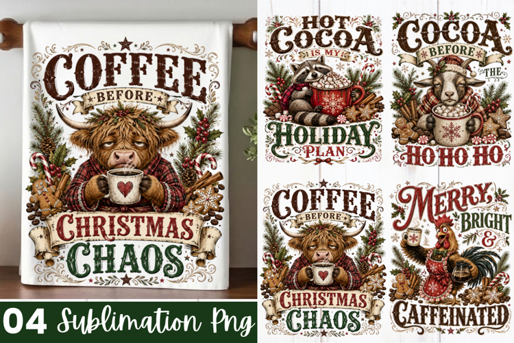 Christmas Cocoa Chaos Kitchen Towel PNG Design,Kitchen Towel