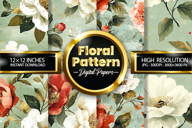 Floral Pattern Digital Papers - 04 Variations