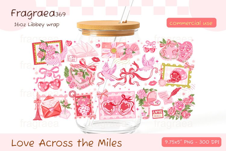 Love Letter Valentine Glass Can Wrap Vintage Stamp Design example image 1