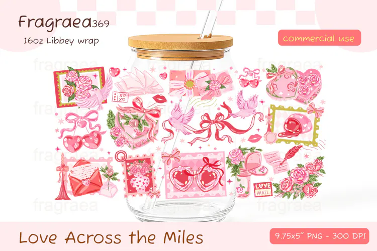 Love Letter Valentine Glass Can Wrap Vintage Stamp Design