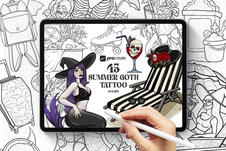 45 Summer Goth Tattoo Stamp Brushes for Procreate