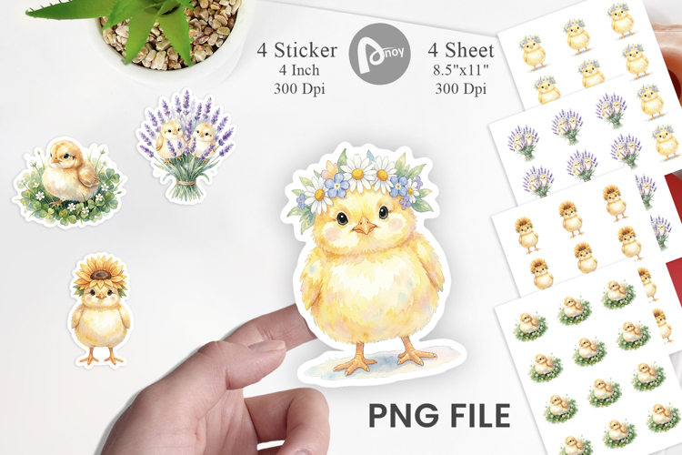 Floral Easter Chick Sticker